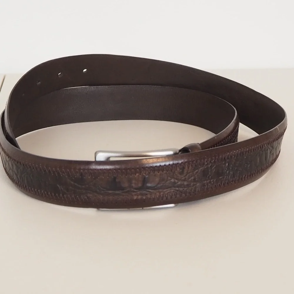 Ted Baker London Italian‎ Leather Brown Belt Zig Zag Stitch Men's Sz 42